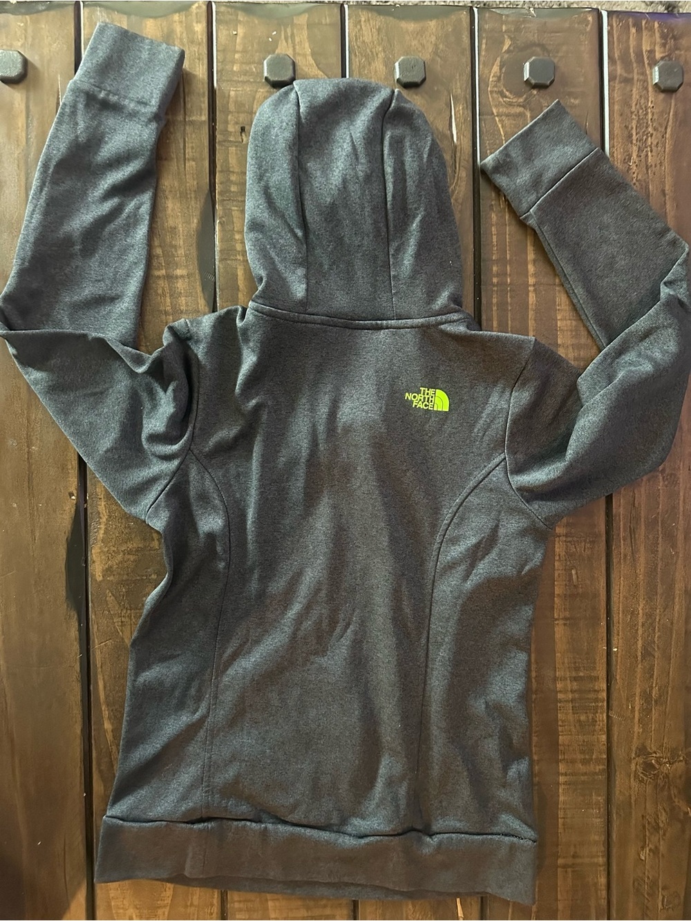 The North Face Charcoal Hoodie with Neon Green Logo - Picture 2 of 3